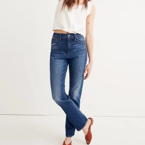 Madewell Women The High-Rise Slim Boyjean Sz 24 EUCG7199 Blue Denim Distressed - Picture 1 of 15